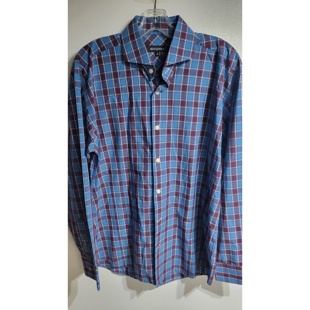 Bogosse Button Front Plaid Shirt Men's Size 4 (L/XL) 100% Cotton